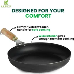 kashvi Pre-Seasoned Long Wooden Handle Fry Pan 25 cm diameter 1.3 L capacity-picture-12