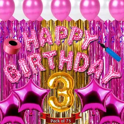 fun town Printed Happy Birthday Decoration Set, 3 Three Number Foil Party Combo for Kids & Adults Balloon-picture-36