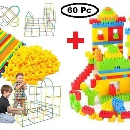 arizon 2 in 1 Combo of 60 Pcs DIY Building Blocks and 100 pcs Straw Assembly Blocks-picture-17