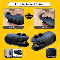 zebra vibes enterprises 2-in-1 Mini Portable Sealer & Cutter with Magnetic Back Hand Held Heat Sealer image 2