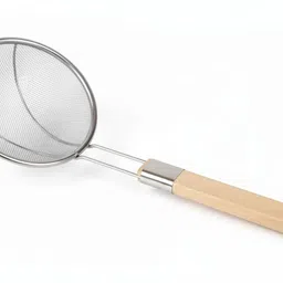 sakyastars Stainless Steel 14 Inch Deep Fry Jhara | Mesh Strainer with Wooden Handle Strainer image 1