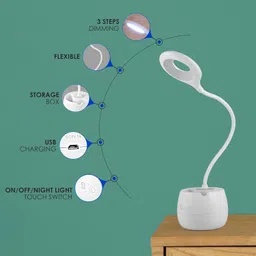 gesto Rechargeable Table Lamp , 3 Level Brightness With Pen And Mobile Holder Study Lamp image 2