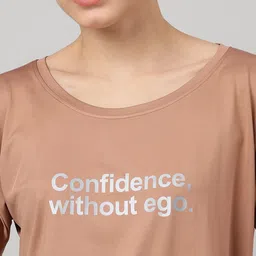 mkh Women Typography Crew Neck Polyester Brown T-Shirt image 5