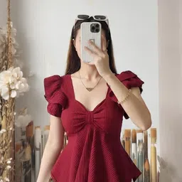 kgn stopping Casual Ruffled Sleeves Solid Women Maroon Top image 3