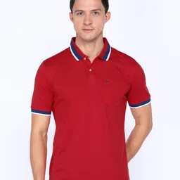 peter england Men Solid Polo Neck Polycotton Red T-Shirt-picture-25