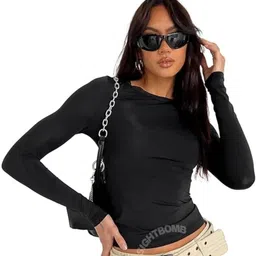 sightbomb Party Extended Sleeves Solid Women Black Top-picture-13