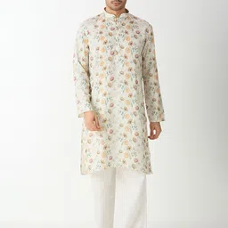 rajubhai hargovindas Men Floral Print Satin Straight Kurta-picture-16