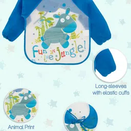 yellow bee Polyester Dino Print Art Smock with Adjustable Closure for Boys, White, Blue image 2