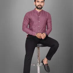 voroxy Men Regular Fit Solid Mandarin Collar Formal Shirt image 5