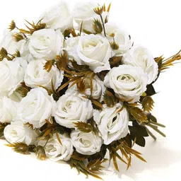 Artificial Flowers Rose 6 Head Silk Plants Bouquets Real Touch Office Home Décor White Rose, Wild Flower Artificial Flower-image-31