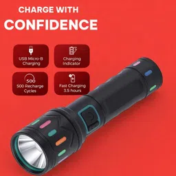 3baan A182 Rechargeable Flashlight | Bright LED Torch for Camping, Travel & Home Torch image 3