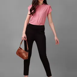 kinjo Casual Cap Sleeves Solid Women Pink Top-picture-28