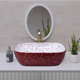 Premium Quality Ceramic Glossy Marble Art Basin For Bathrooms & Living Room TM - 5011 [18 x 13 x 5]INCH Table Top Basin-image-86