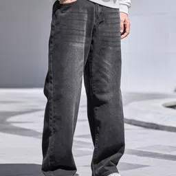 denim look Men Loose Fit Mid Rise Dark Grey Jeans-picture-28