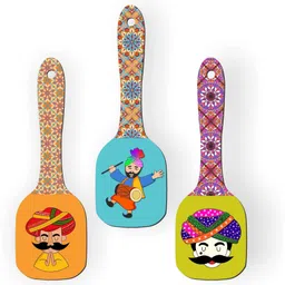 glpri Indian Culture Decorative Wooden Wall Hanging Spoon for Home Decor Pack of 3 image 1