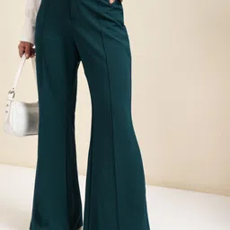 tokyo talkies Women Regular Fit Blue, Blue Cotton Blend Trousers-picture-16