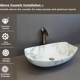 clayramic Designer Ceramic Washbasin (60) With Waste pipe & Coupling set (22x15x5)(60) Table Top Basin image 3