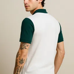 try this Men Colorblock Polo Neck Cotton Blend Green T-Shirt image 5