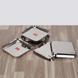 sumeet Stainless Steel Medium Square Shape Snacks Plate / Breakfast Plate Set-6pcs,20cm Half Plate image 5