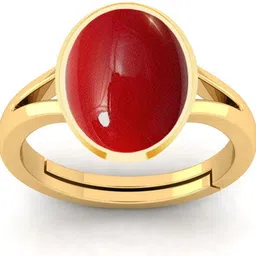 vishvma 11.25 Ratti Created Moonga Original Certified Adjustable Ring Brass Coral Ring Brass Opal Brass Plated Ring image 1