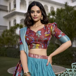 shringarhouse Embroidered, Floral Print, Printed, Geometric Print, Digital Print Semi Stitched Lehenga Choli image 3