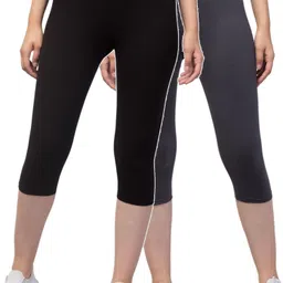 apraa & parma sports COTTON SKINNY FIT CAPRI WITH MIYANI Women Grey, Black Capri-picture-26