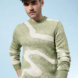 Men Self Design Round Neck Green Sweater-image-66