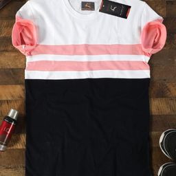 magneto Men Striped Round Neck Pure Cotton Pink T-Shirt-picture-10