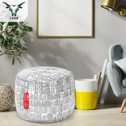 txor Large Cotton Canvas Newspaper Printed Round Bean Bag FootstoolWith Bean Filling image 3