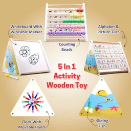 chanak Wooden Activity Triangle Learning Alphabet, Abacus, Writing Board, Marker, Clock image 5