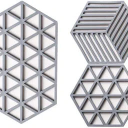 trifecta Silicone Trivets for Hot Pots Tringle+Line Grey Set of 3 Matte Trivet-picture-46