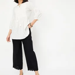 max Women Regular Fit Black Cotton Blend Trousers image 4