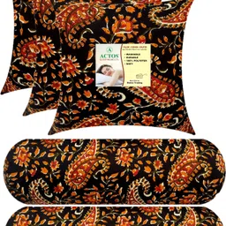 actos Microfibre Bolster Pack of 5 Floral Combo Set Of 3 Cushion And 2-picture-12
