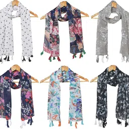 riddle needle Floral Print Chiffon Women Multicolor Scarf, Stole-picture-28
