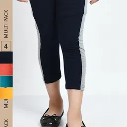 IndiWeaves Girls Pack Of 4 Mid Rise Pure Cotton Capris-picture-19