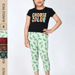 IndiWeaves Girls Pack Of 5 Printed Pure Cotton Relaxed Fit Mid-Rise Slip-On Capris-picture-38