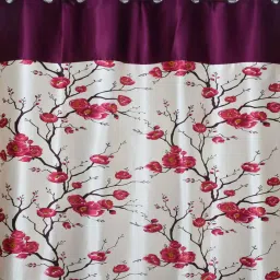 aadi traders Wine Polyester Floral and Solid 7ft Semisheer Eyelet Door Curtains (3Pcs) image 3