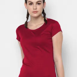dsws Women Solid Round Neck Polyester Maroon T-Shirt-picture-21