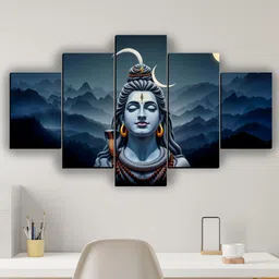 Inspiring Shiva 5 Piece Wall Painting (30x18 inches) Digital Reprint 18 inch x 30 inch Painting-image-16