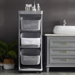 ajaaqi Clab 4 Layers Multipurpose Storage Basket Rack Vegetable with Wheel Plastic Fruit & Vegetable Basket image 4