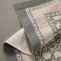 peepul tree Jaipuri Handprinted Block Print Cotton 4x6 ft Rug Charcoal & Ivory image 5