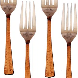 indianartvilla Set of 4 Table Fork Steel, Copper Cutlery Set-picture-27