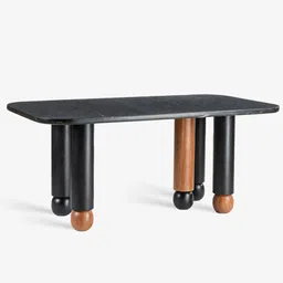 orange tree Noto Marble Top Dining Table In Black Wire Brush & New Teak Finish image 4