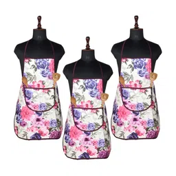 Kuber Industries 3- Pcs Pink & White Quilted Floral Printed Aprons image 1