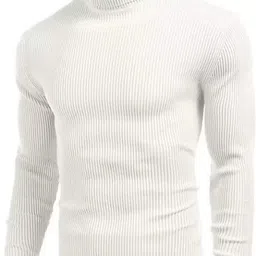 kiliyam Men Solid High Neck Black, White Sweater image 3