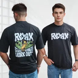 madilyn Pack of 2 Men Typography Round Neck Cotton Blend Black, Purple T-Shirt image 4