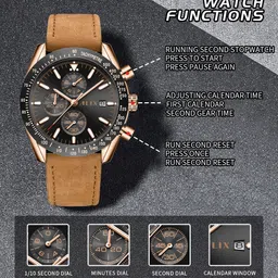 alix Sophisticated black dail with a brown leather strap Analog Watch - For Men AL3014 Chrongraph with date window image 5