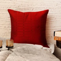 Red Textured Polyester 16x16 Inches Cushion Cover by Zeba image 1