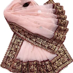 Net Embroidered Peach Women Dupatta-image-34