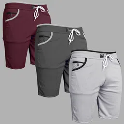 wereko Pack of 3 Solid Men Multicolor Casual Shorts-picture-12